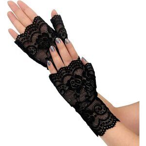 Women's Elegant Evening Fingerless Black Lace Gloves Halloween Party Accessories